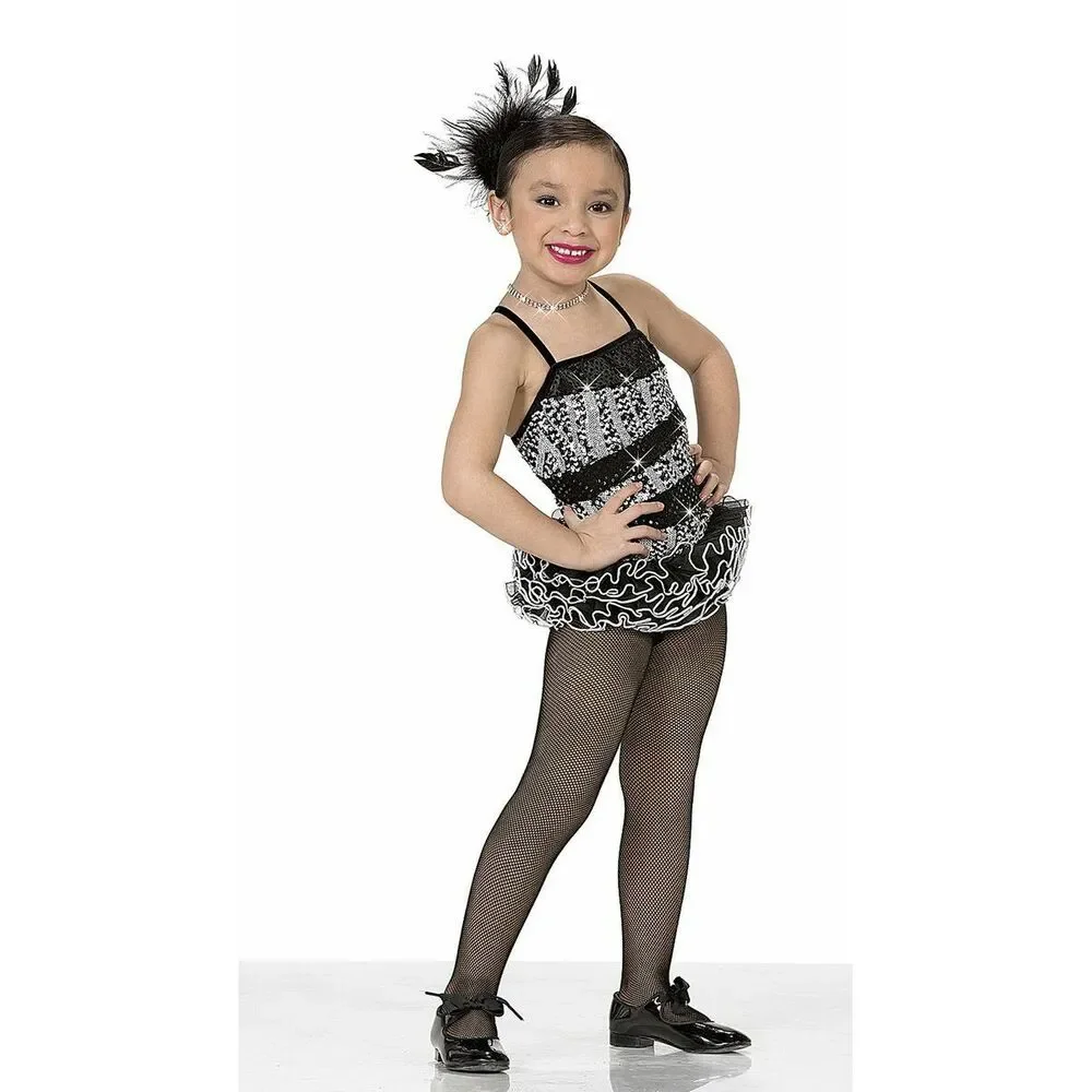 Pre-Owned Dance Costume Art Stone 2026 Large Child Black White Jazz Tap Sequin